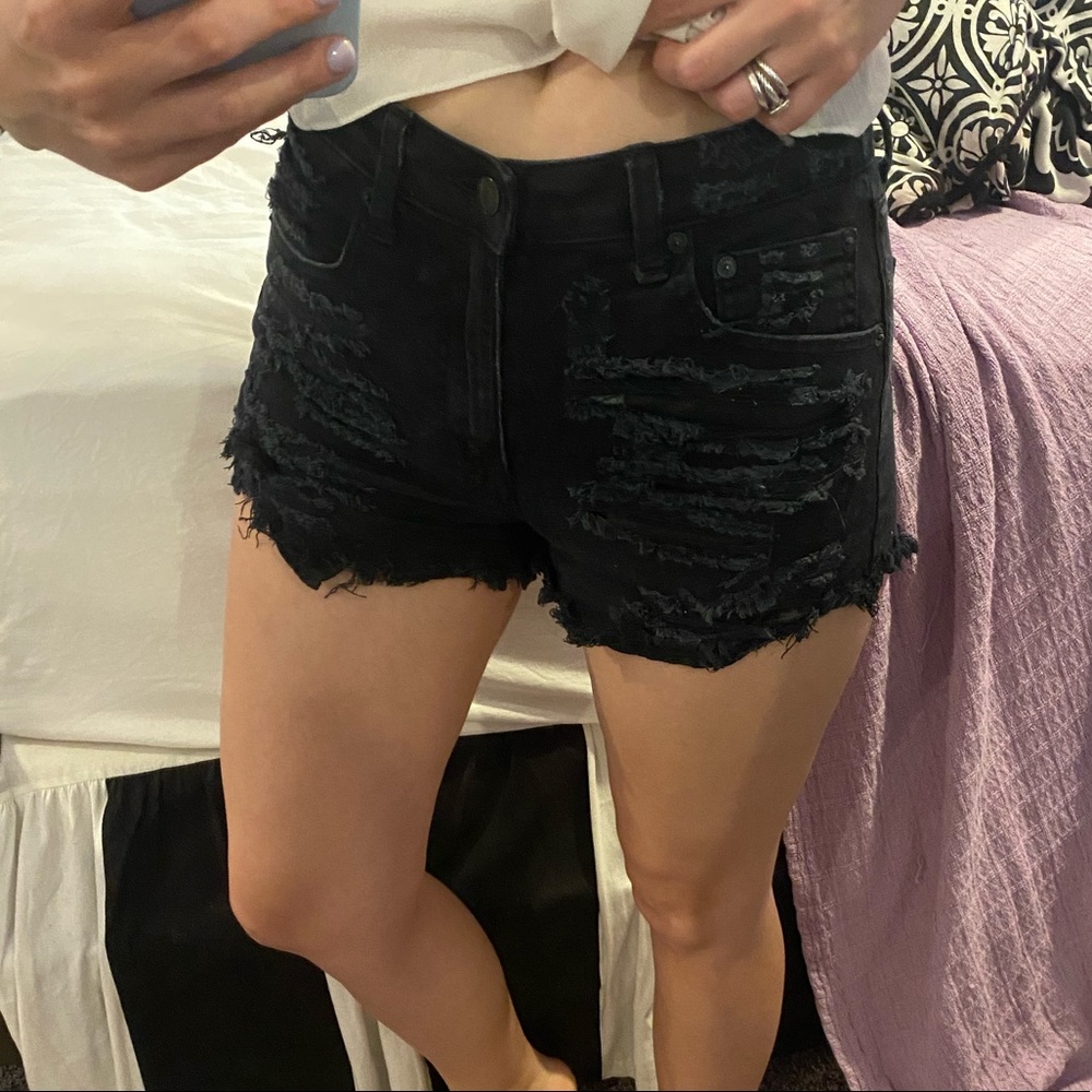 Black hi rise jean shorts American eagle
